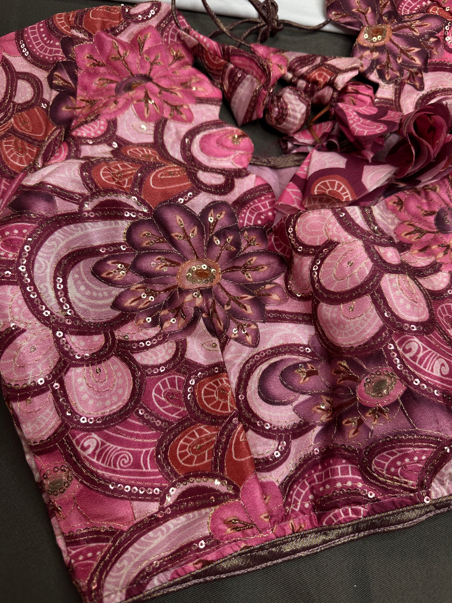 Mauve Multi Color Embroidery Sequins Blouse - 