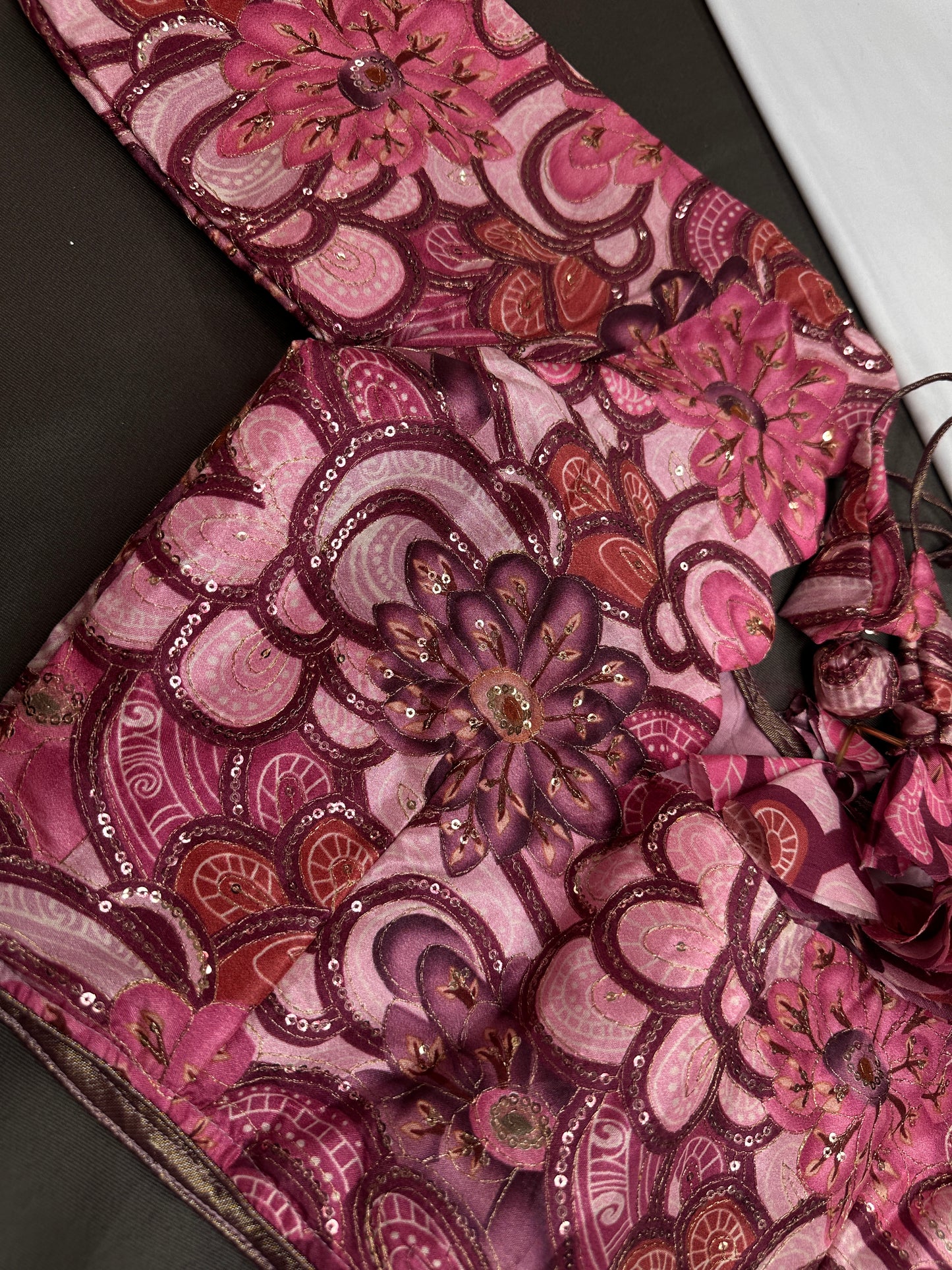 Mauve Multi Color Embroidery Sequins Blouse - 