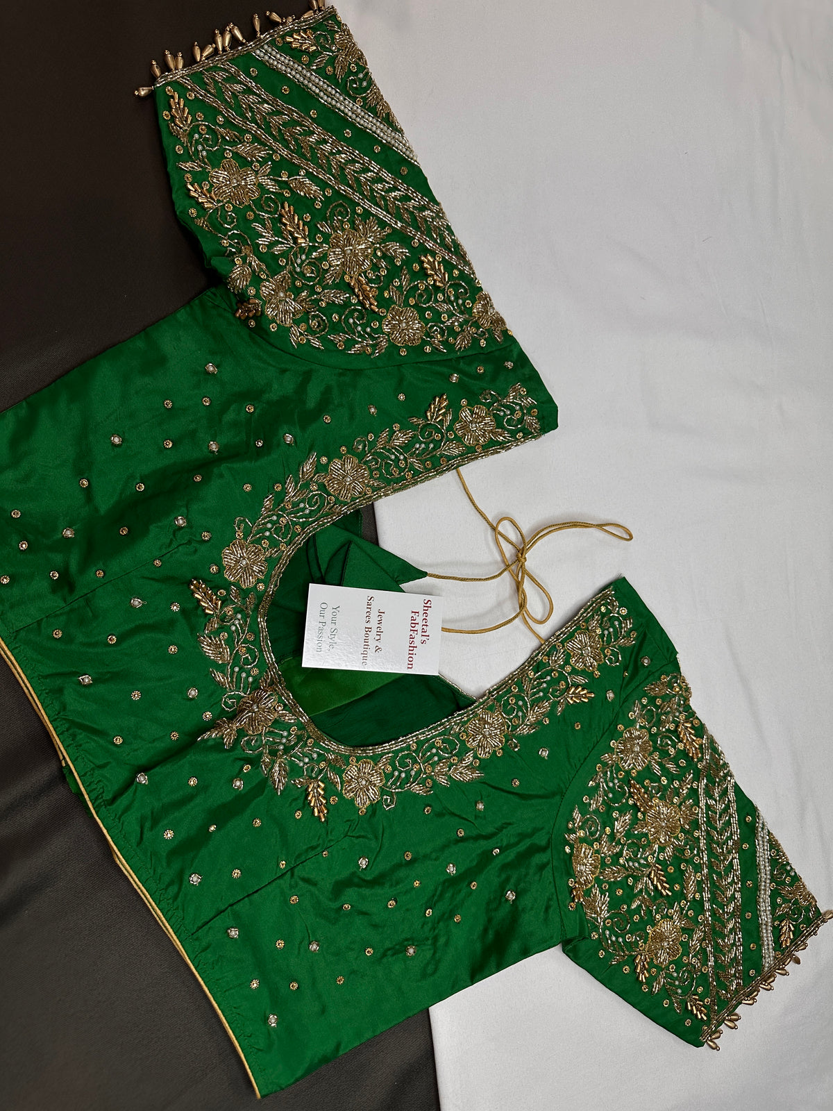 Green Silk Maggam Aari Work Blouse - 