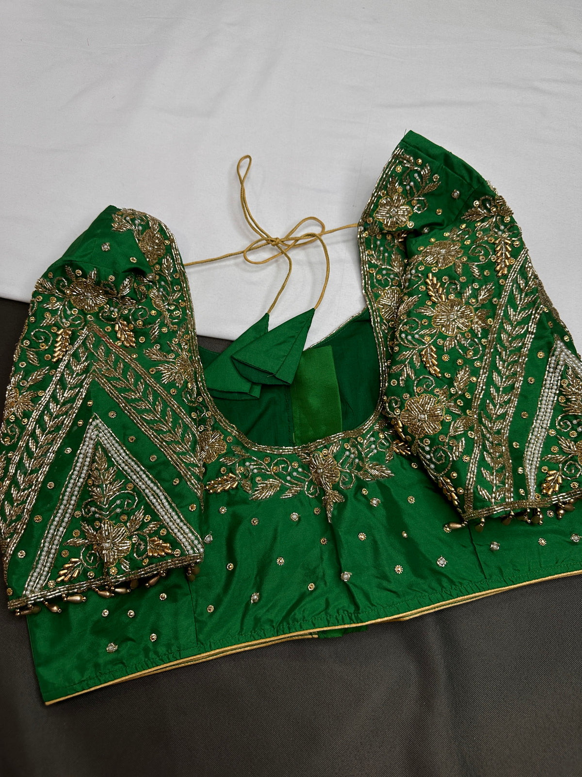 Green Silk Maggam Aari Work Blouse - 