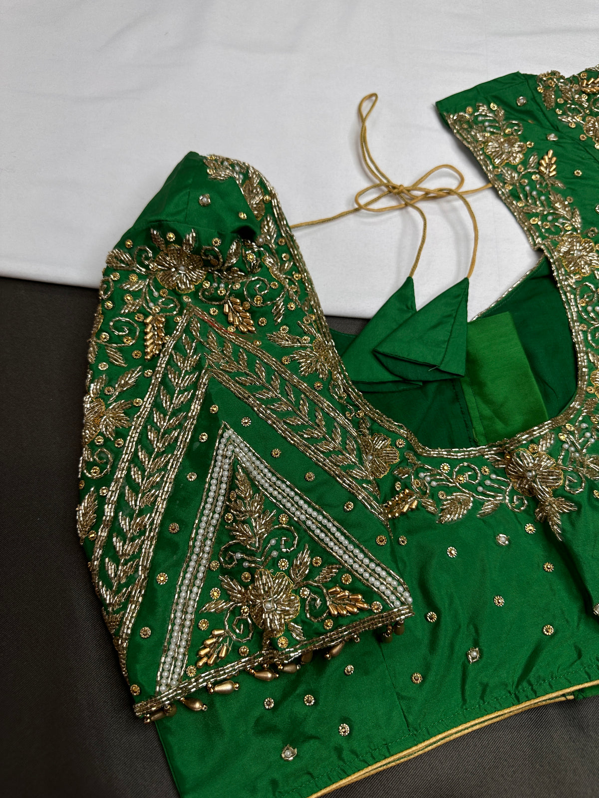 Green Silk Maggam Aari Work Blouse - 