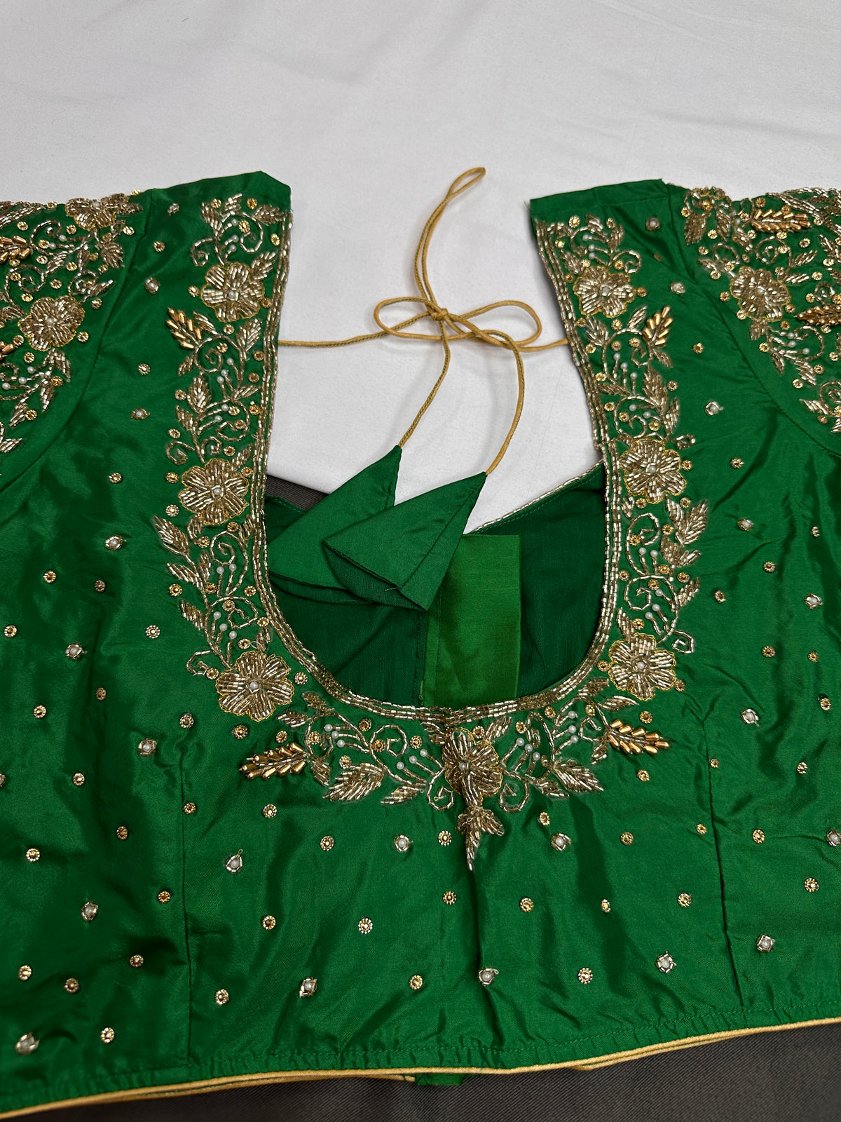 Green Silk Maggam Aari Work Blouse - 