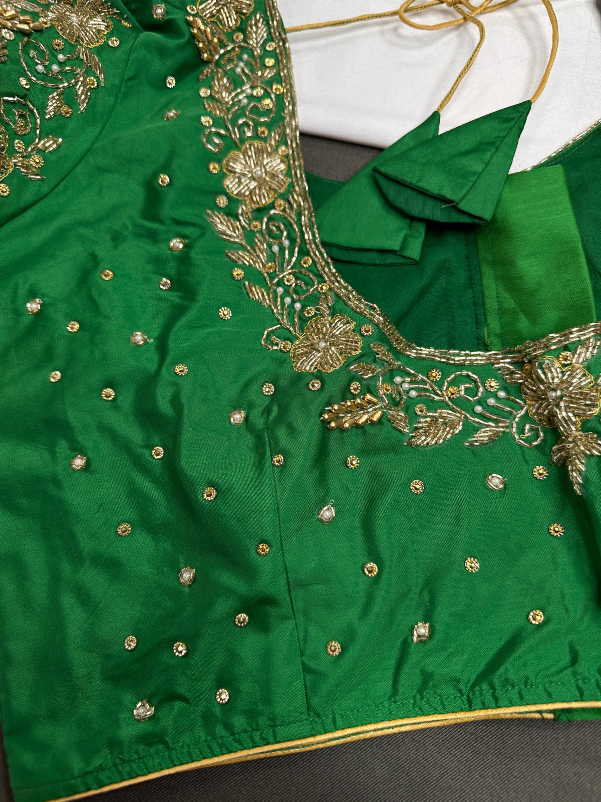 Green Silk Maggam Aari Work Blouse - 