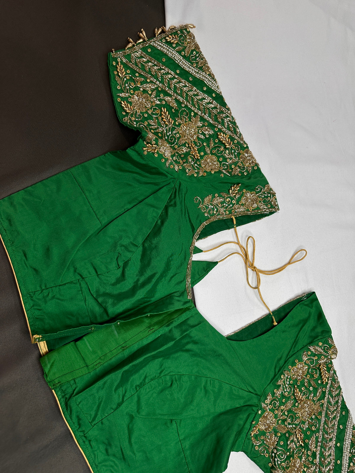 Green Silk Maggam Aari Work Blouse - 