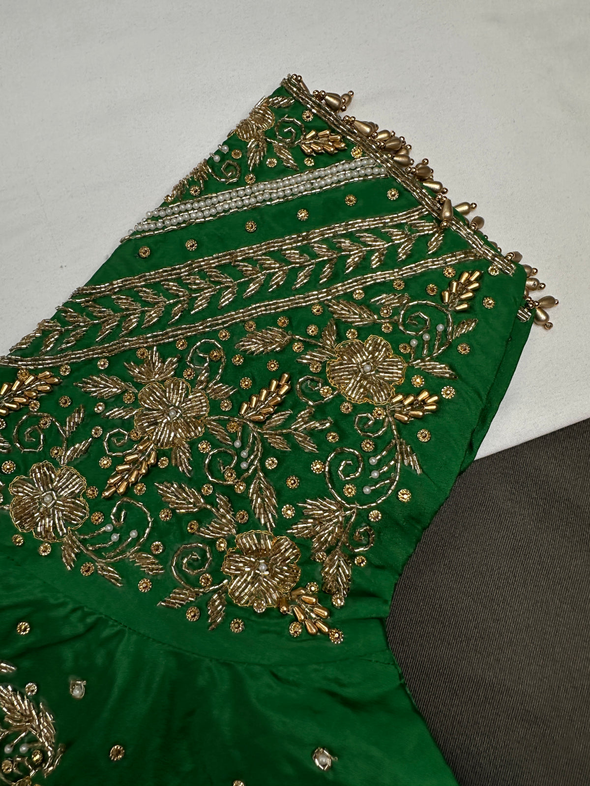 Green Silk Maggam Aari Work Blouse - 