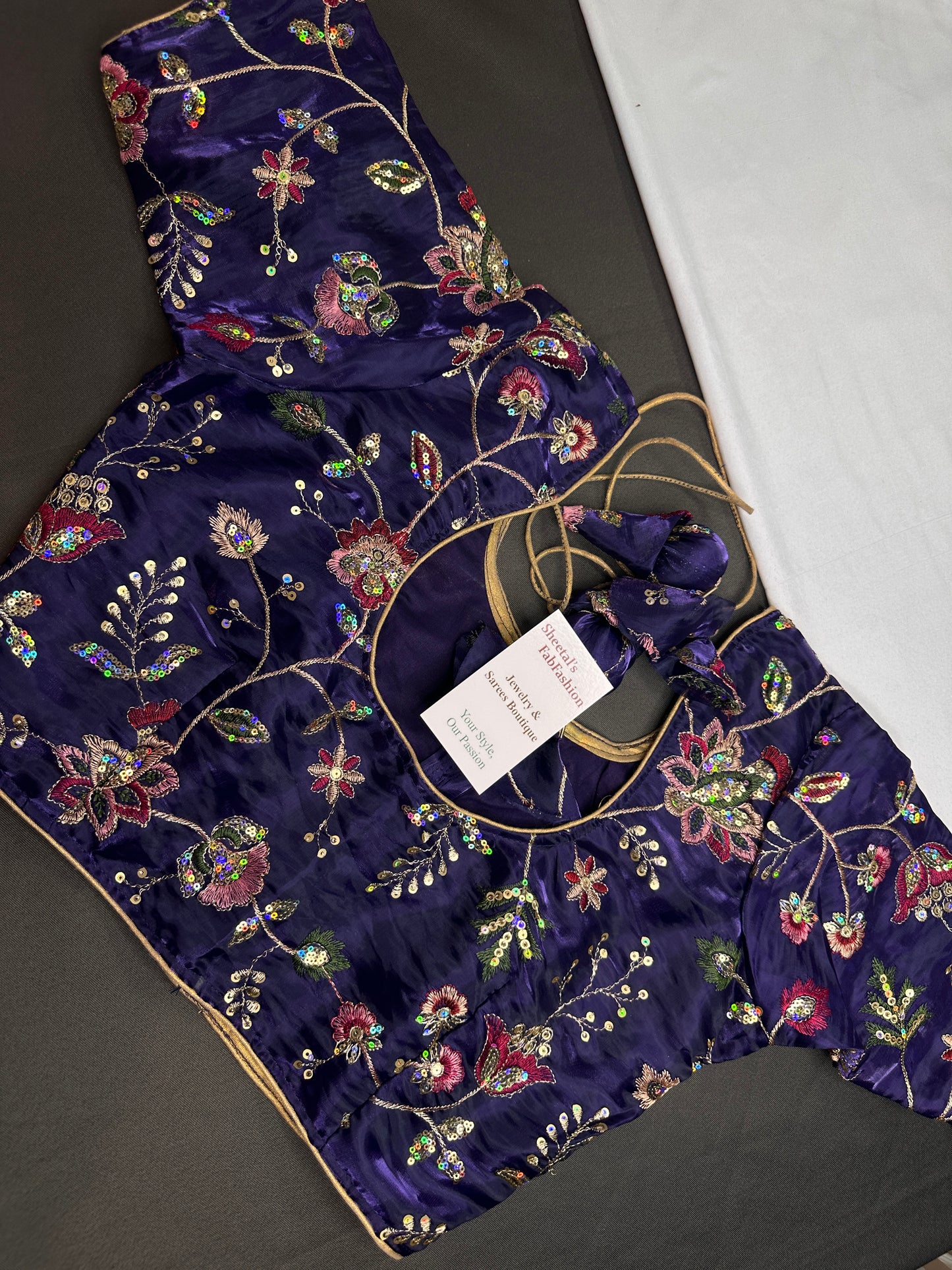 Purple Tissue Silk Embroidery Work Blouse - 