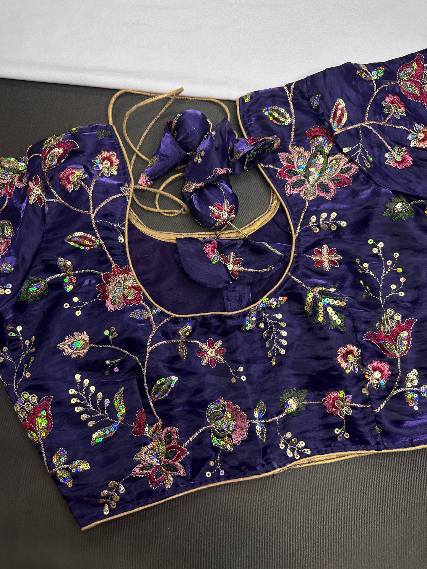 Purple Tissue Silk Embroidery Work Blouse - 