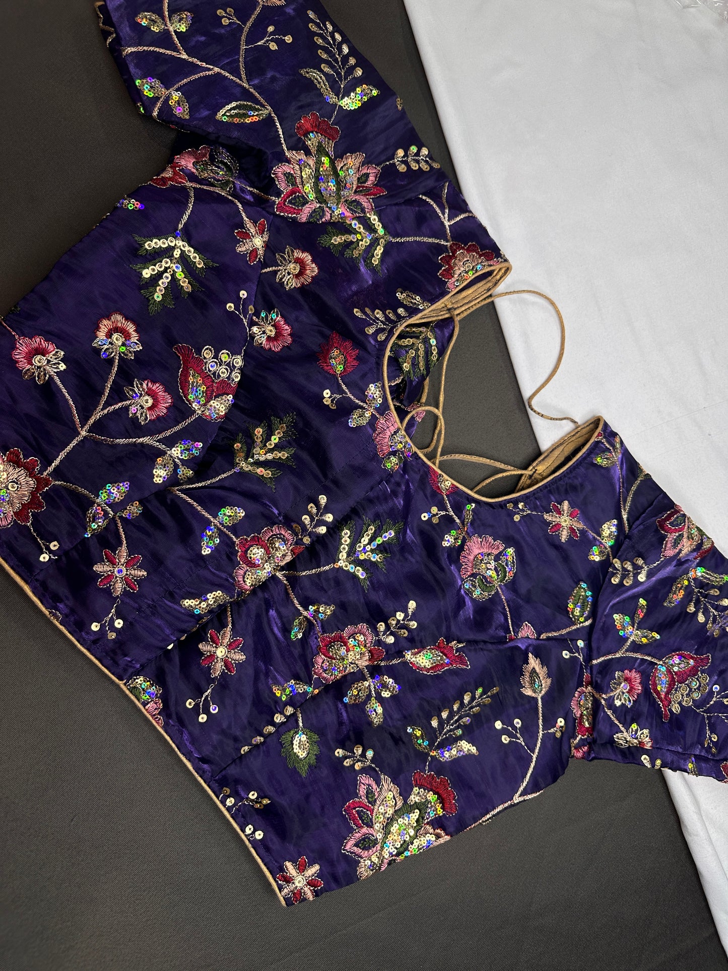 Purple Tissue Silk Embroidery Work Blouse - 