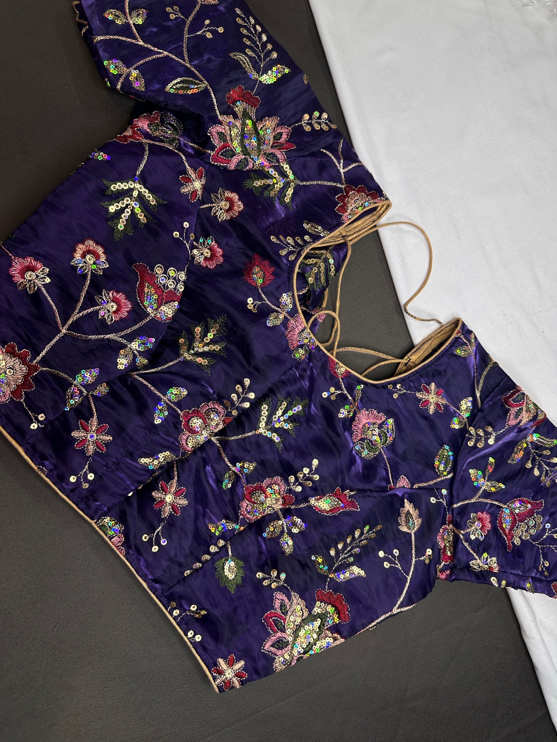 Purple Tissue Silk Embroidery Work Blouse - 