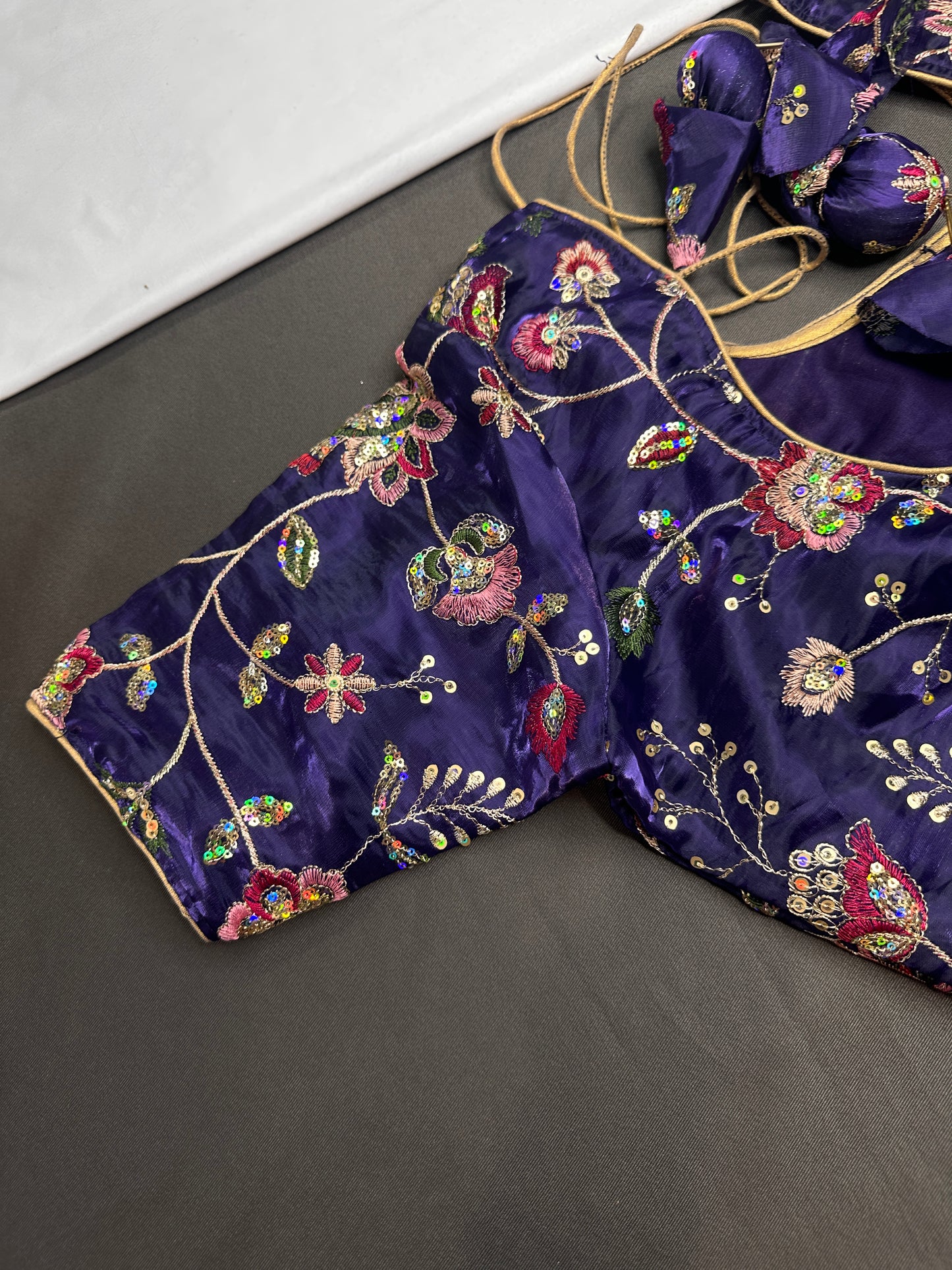 Purple Tissue Silk Embroidery Work Blouse - 
