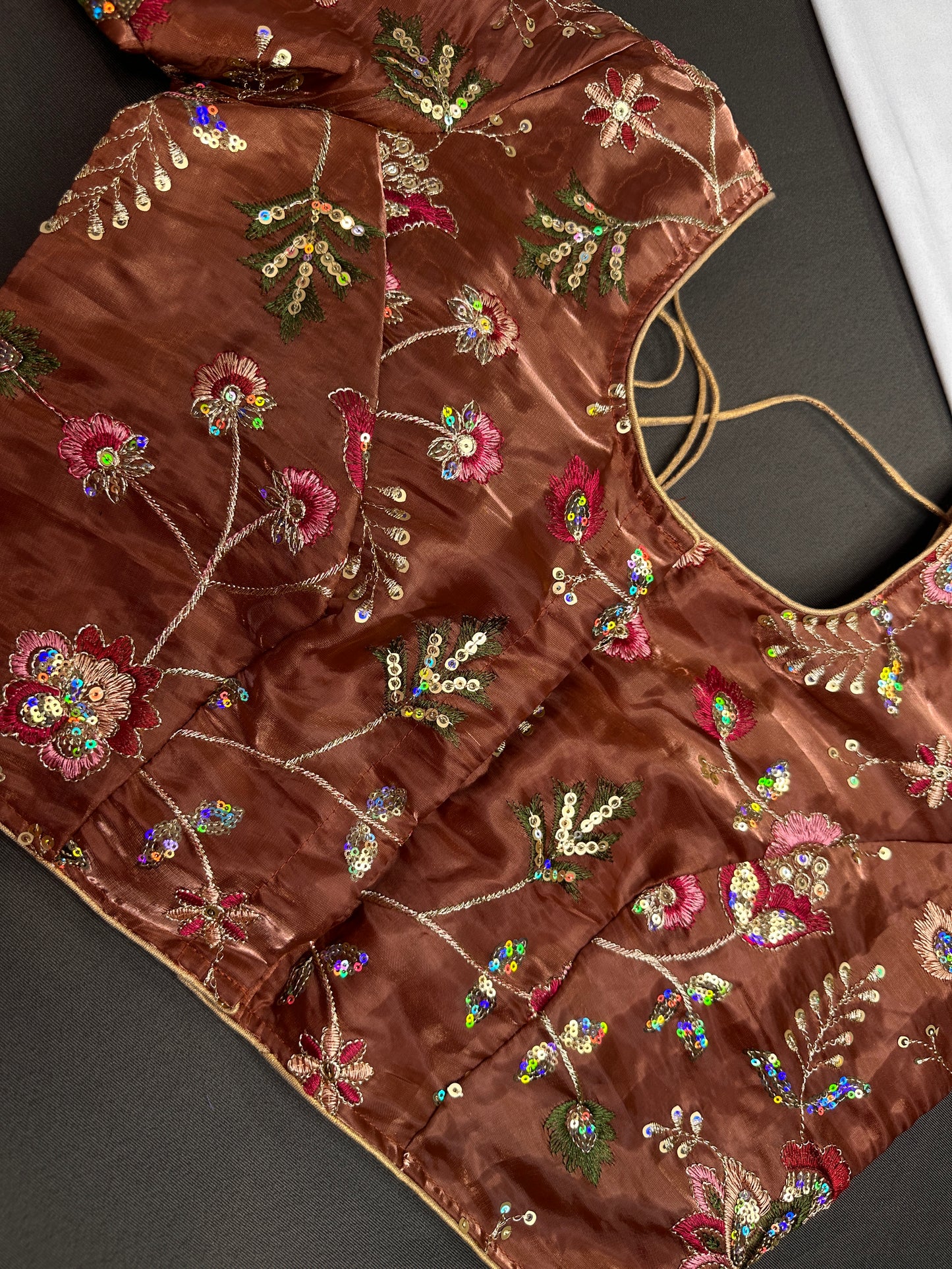 Brown Tissue Silk Embroidery Work Blouse - 