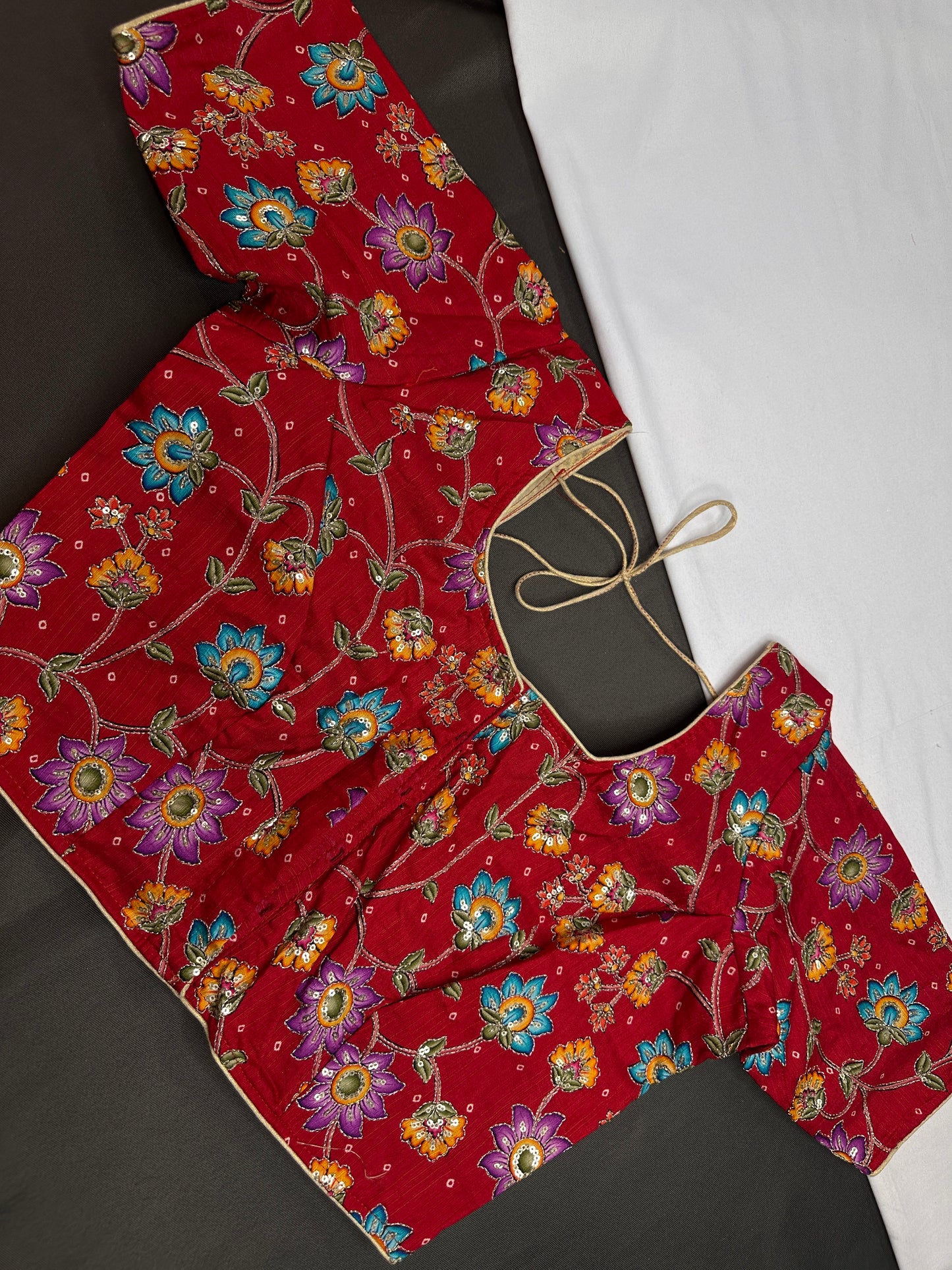 Red Pen  Kalmkari Silk Embroidery Work Blouse - 