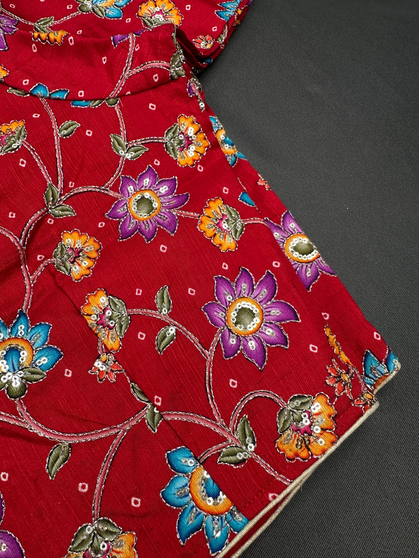 Red Pen  Kalmkari Silk Embroidery Work Blouse - 
