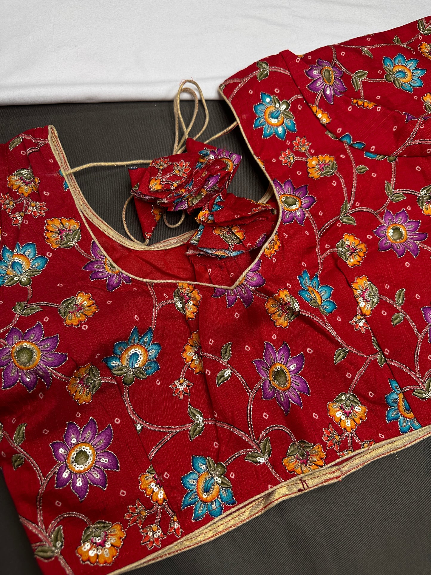 Red Pen  Kalmkari Silk Embroidery Work Blouse - 