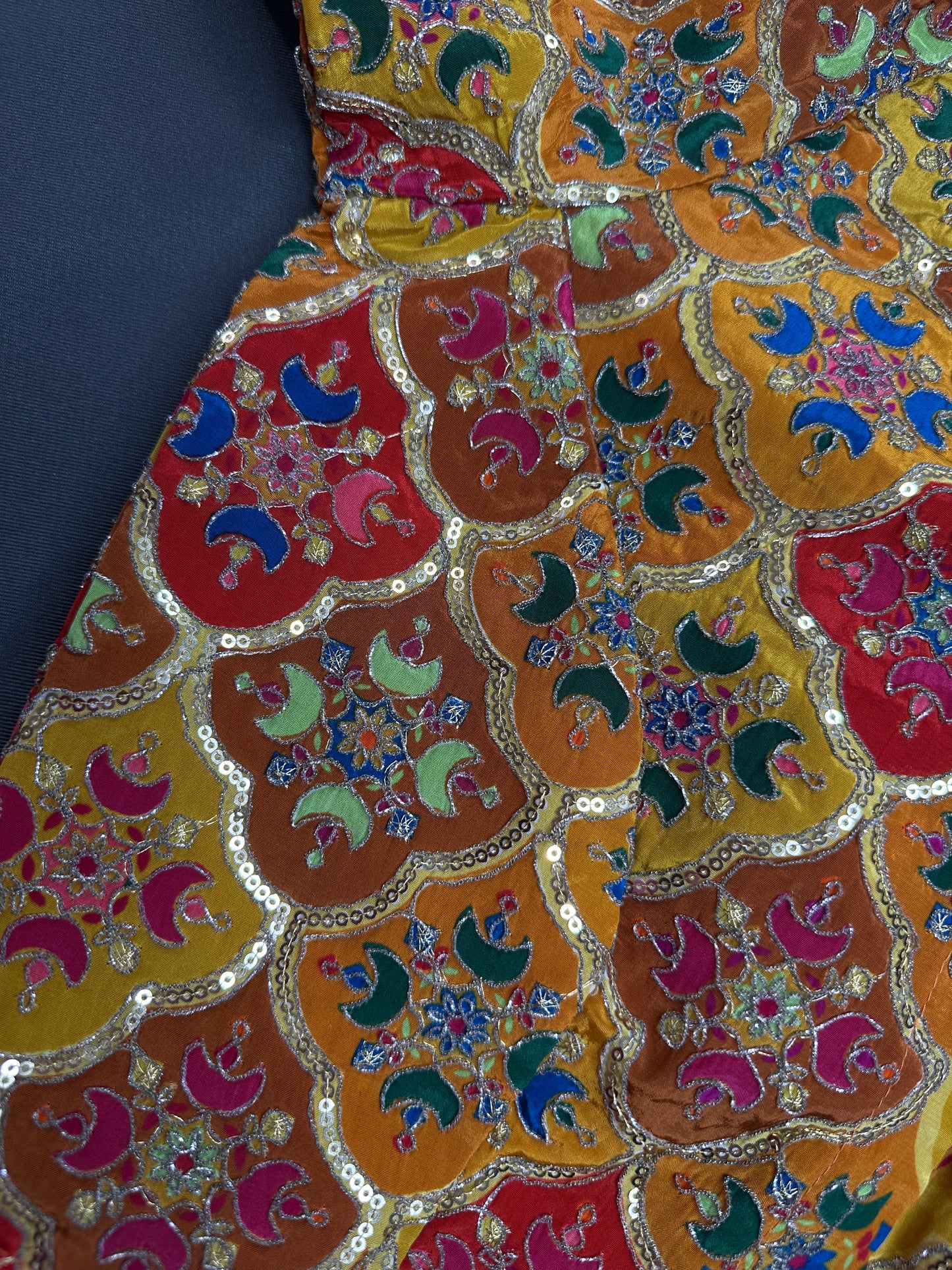 Mustard Multi Color Silk Sequins Work Blouse - 