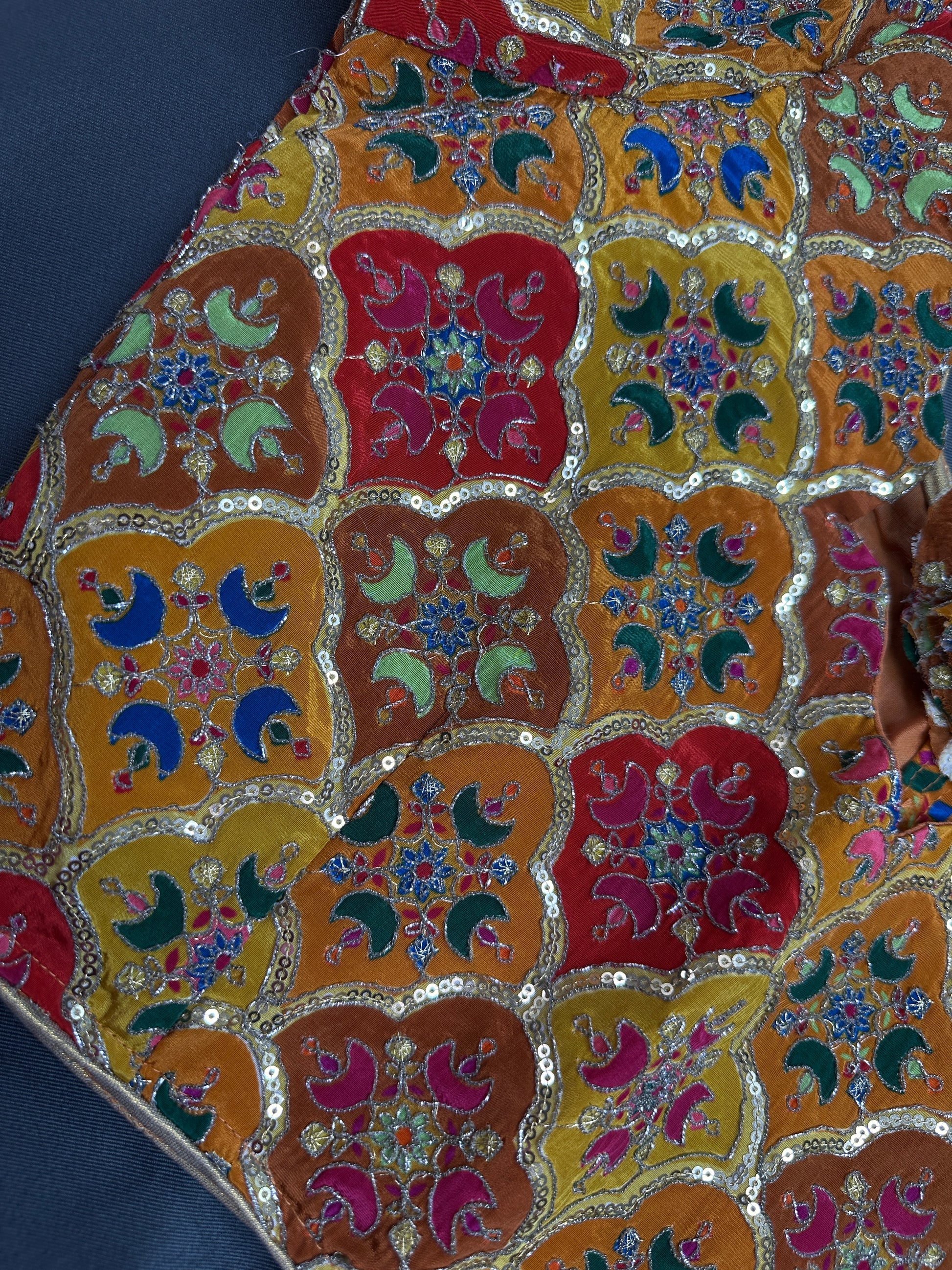 Mustard Multi Color Silk Sequins Work Blouse - 