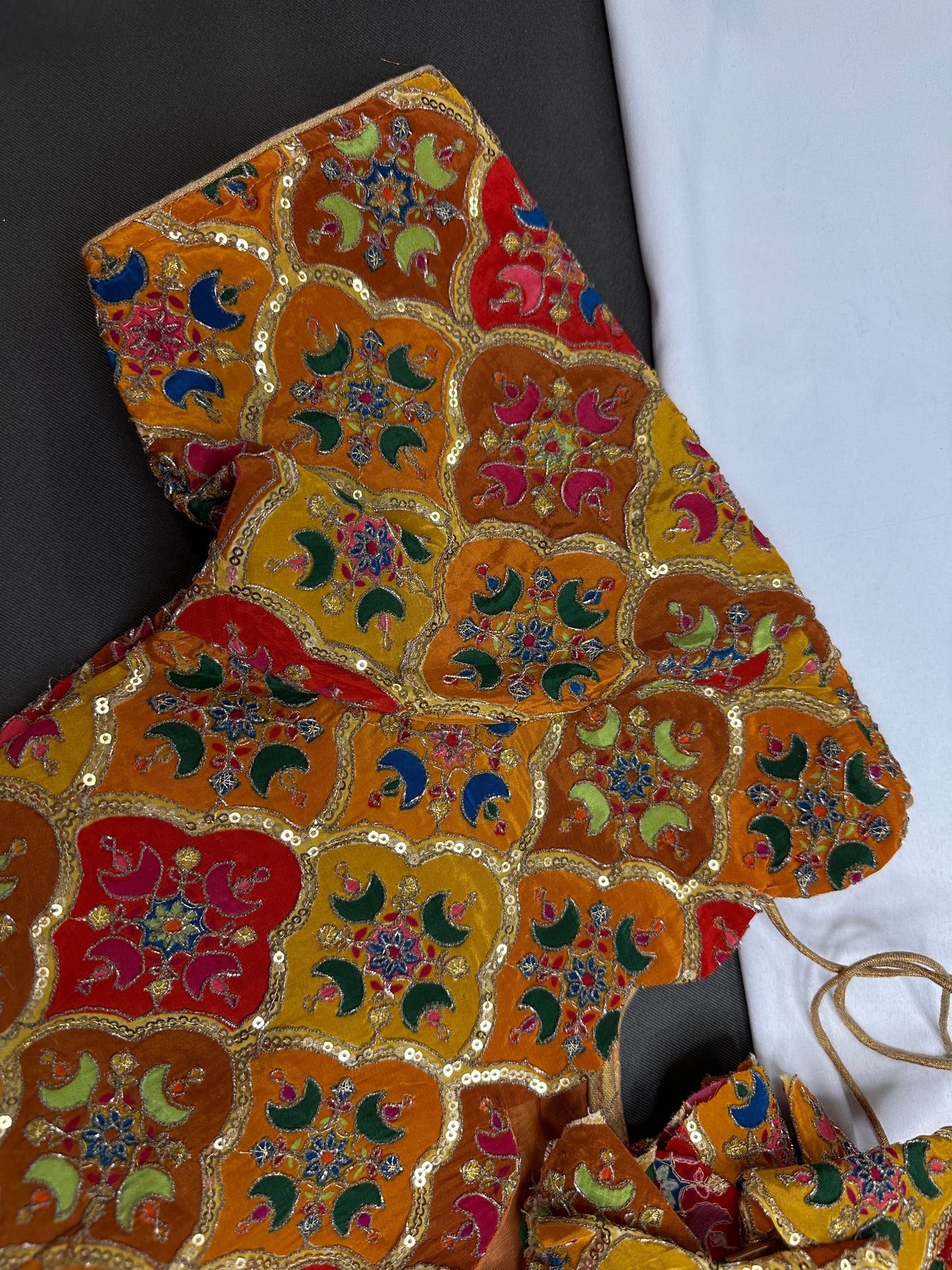 Mustard Multi Color Silk Sequins Work Blouse - 