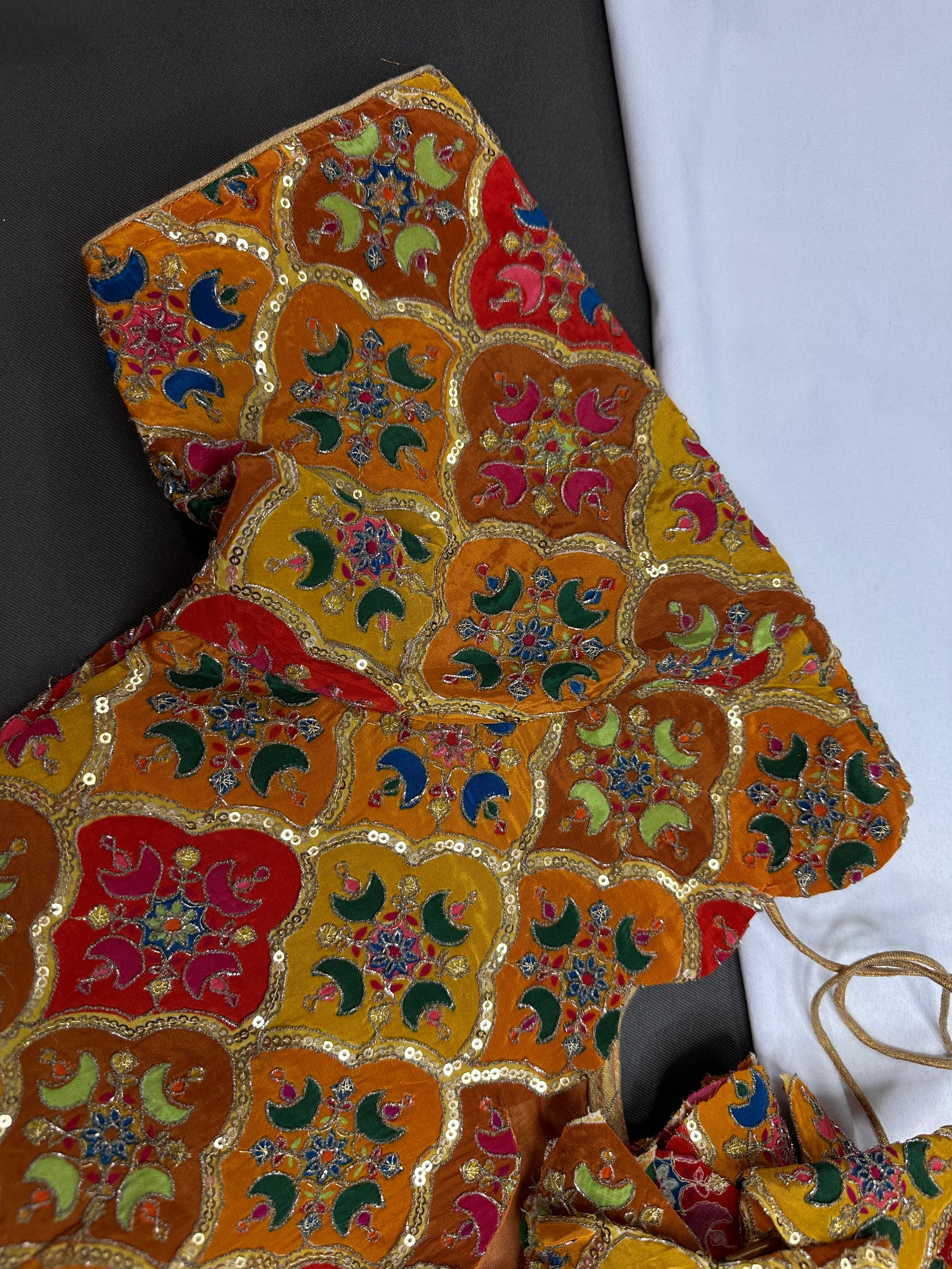 Mustard Multi Color Silk Sequins Work Blouse - 