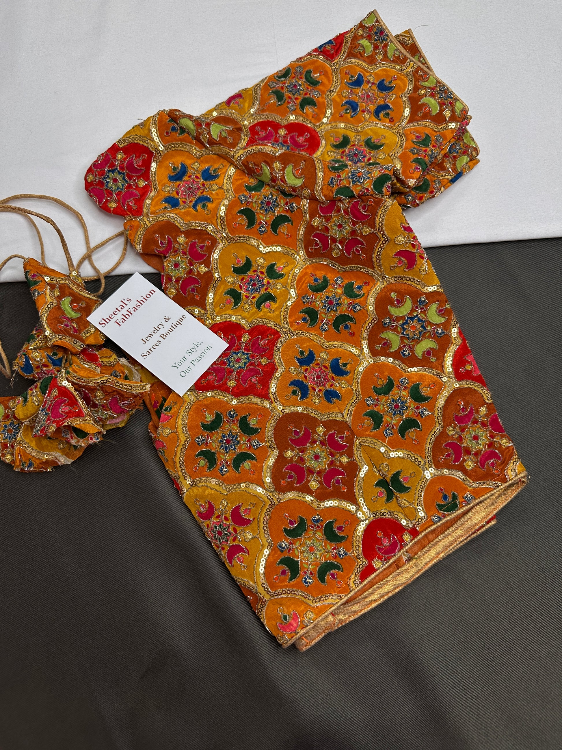 Mustard Multi Color Silk Sequins Work Blouse - 