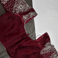 Crepe Maroon Silver Pearl Work Blouse - 