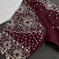 Crepe Maroon Silver Pearl Work Blouse - 