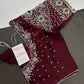 Crepe Maroon Silver Pearl Work Blouse - 