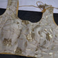 Beige Gold Sequins Embroidery Silk Sleevless Blouse - 