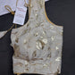 Beige Gold Sequins Embroidery Silk Sleevless Blouse - 