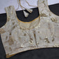 Beige Gold Sequins Embroidery Silk Sleevless Blouse - 