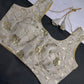 Beige Gold Sequins Embroidery Silk Sleevless Blouse - 