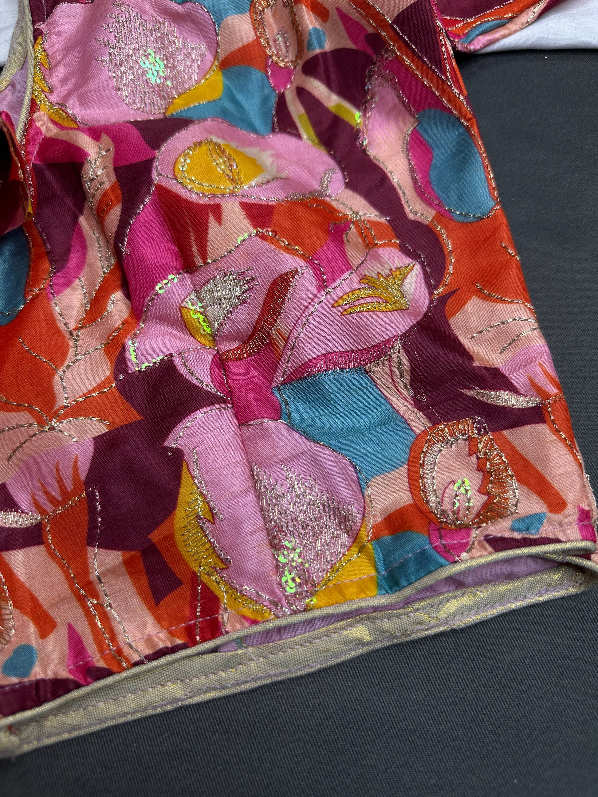 Pink Mauve Multi Color Kalamakari Ready Made Blouse - 