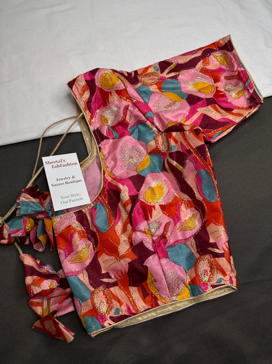 Pink Mauve Multi Color Kalamakari Ready Made Blouse - 