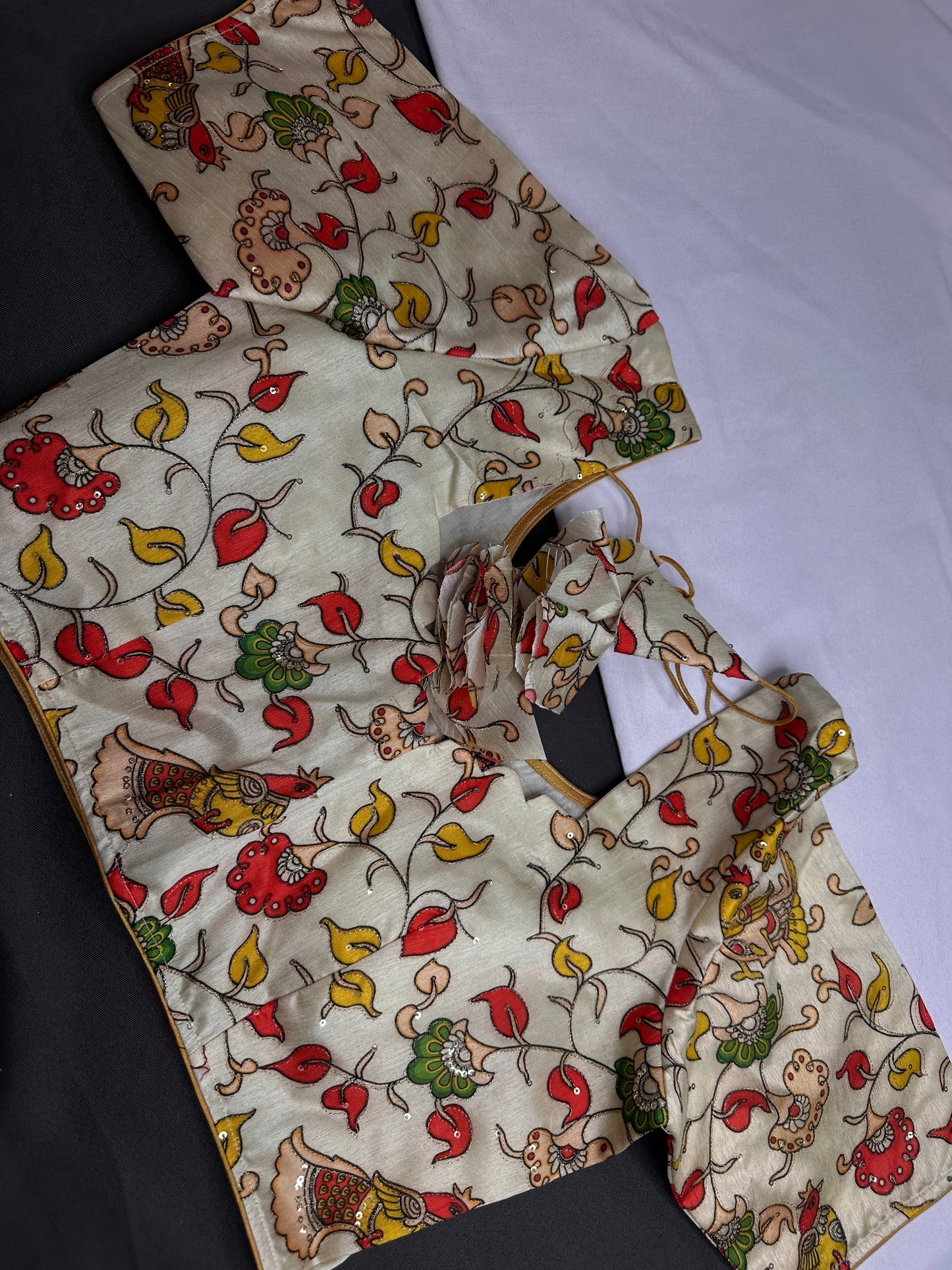 Cream Multi Color Kalamakari Ready Made Blouse - 
