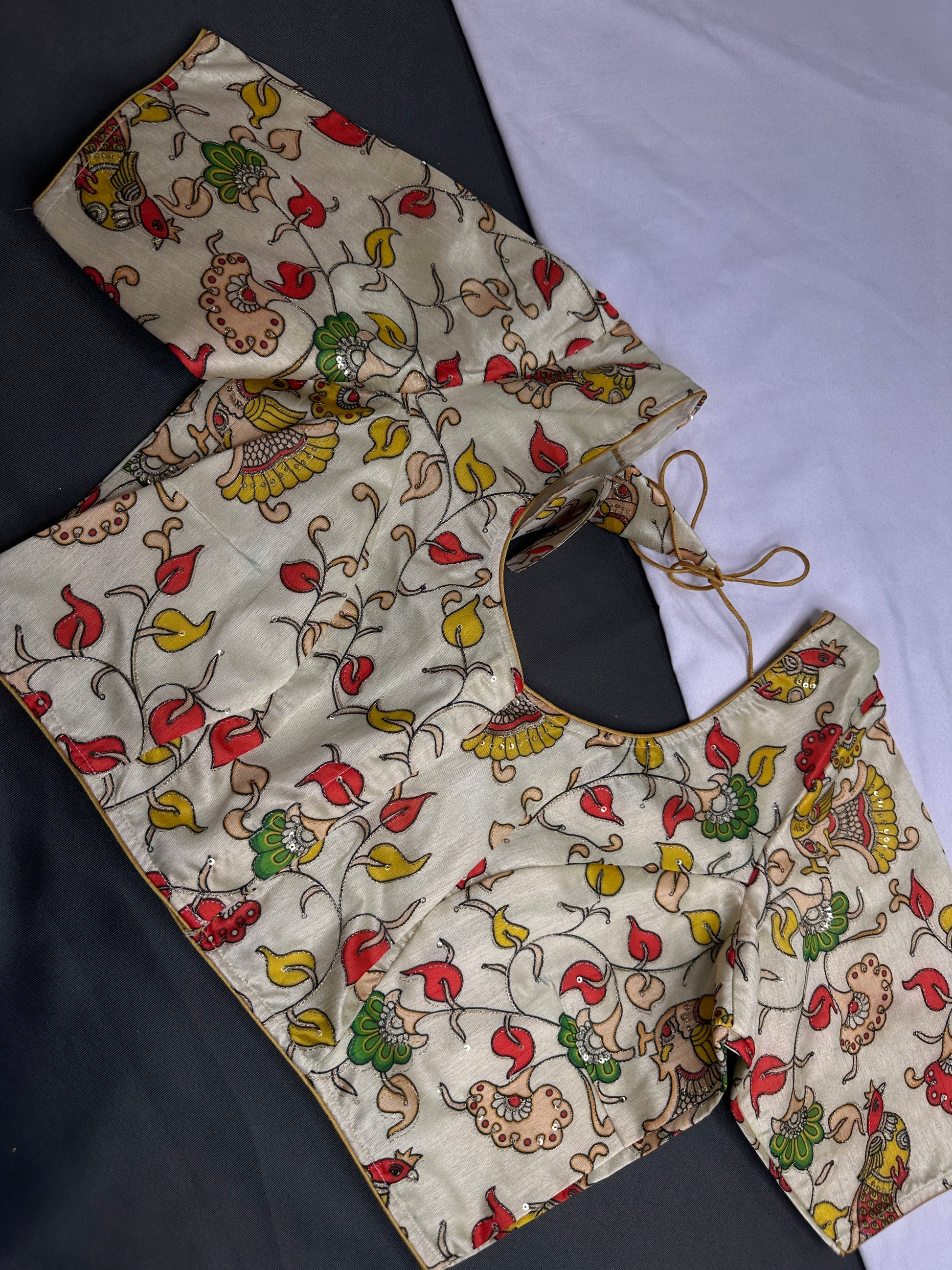 Cream Multi Color Kalamakari Ready Made Blouse - 