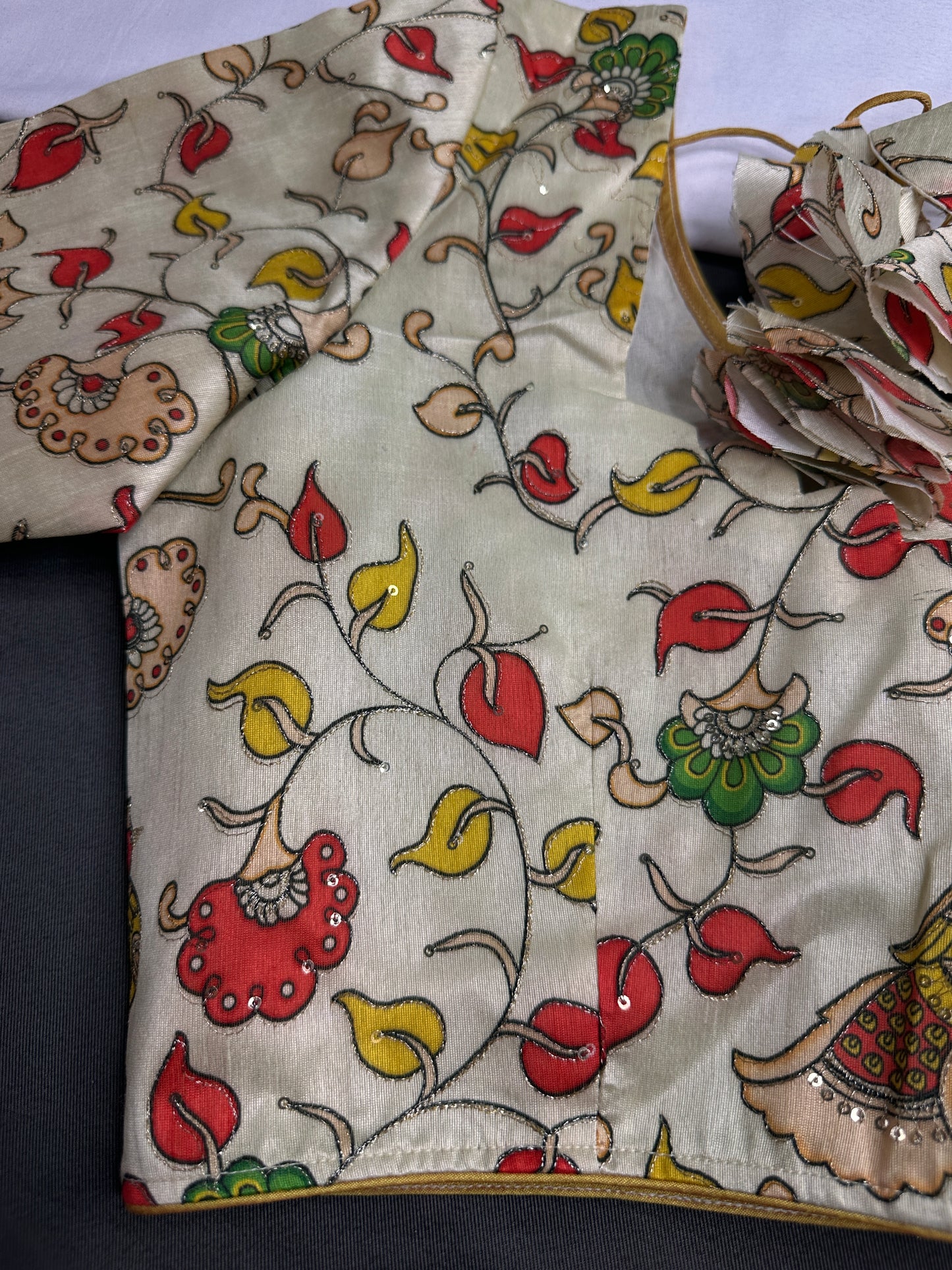 Cream Multi Color Kalamakari Ready Made Blouse - 