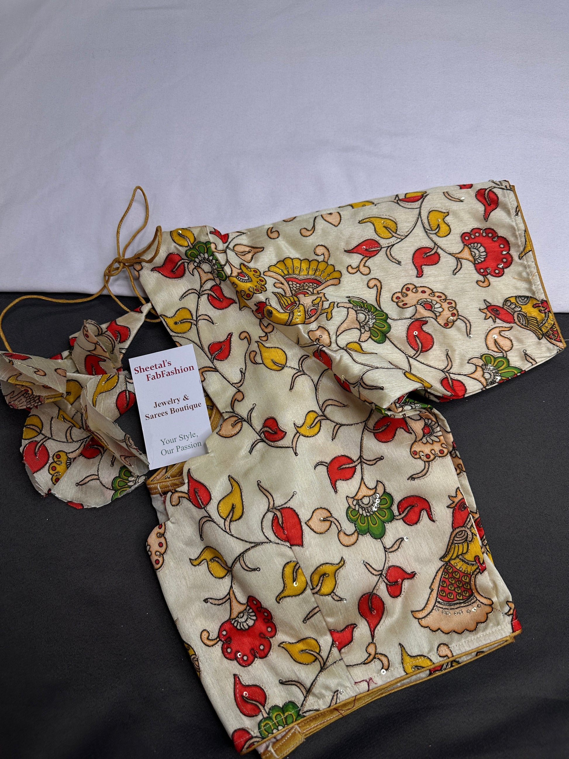 Cream Multi Color Kalamakari Ready Made Blouse - 