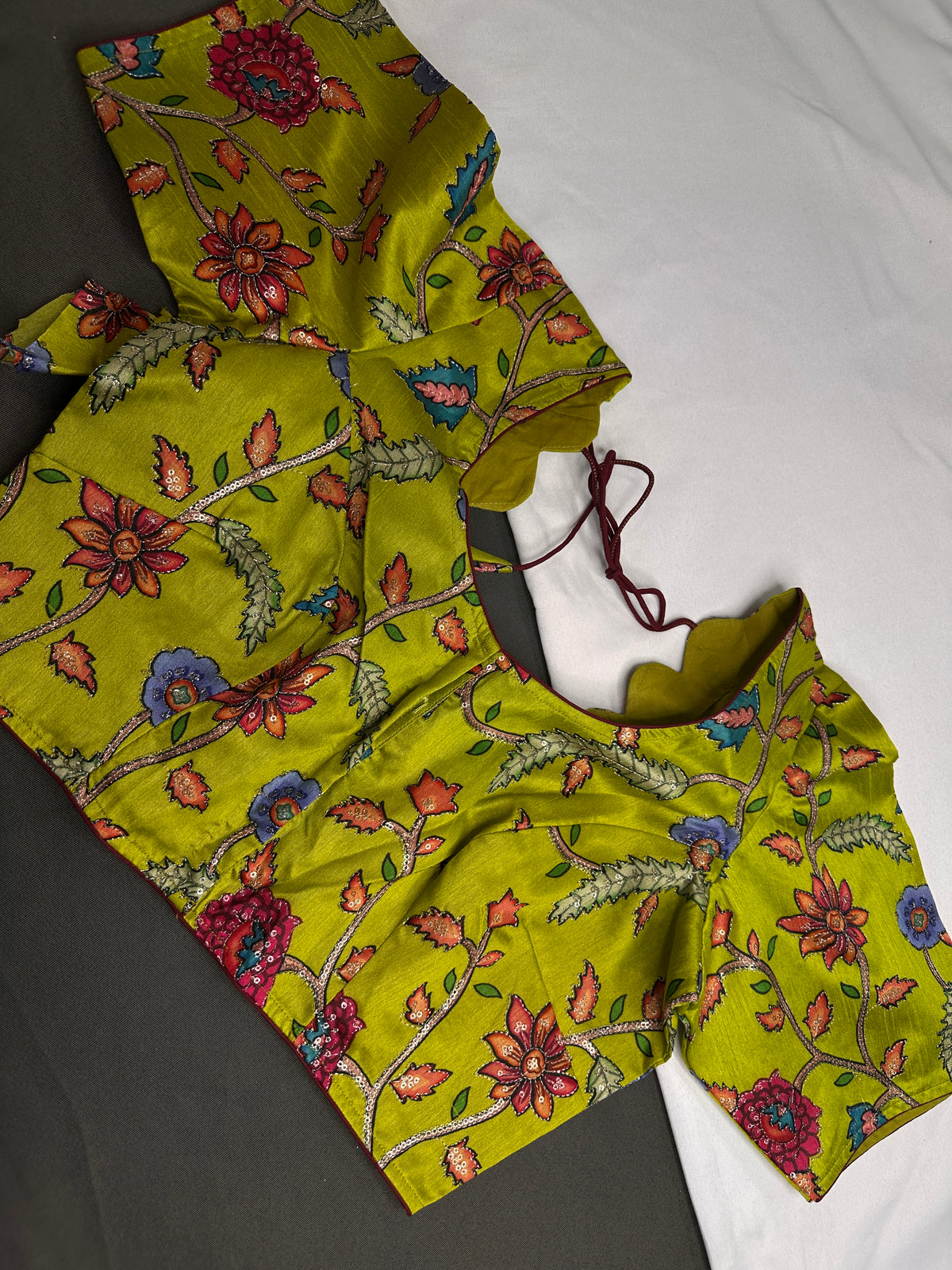 Green Multi Color Kalamakari Ready Made Blouse - 