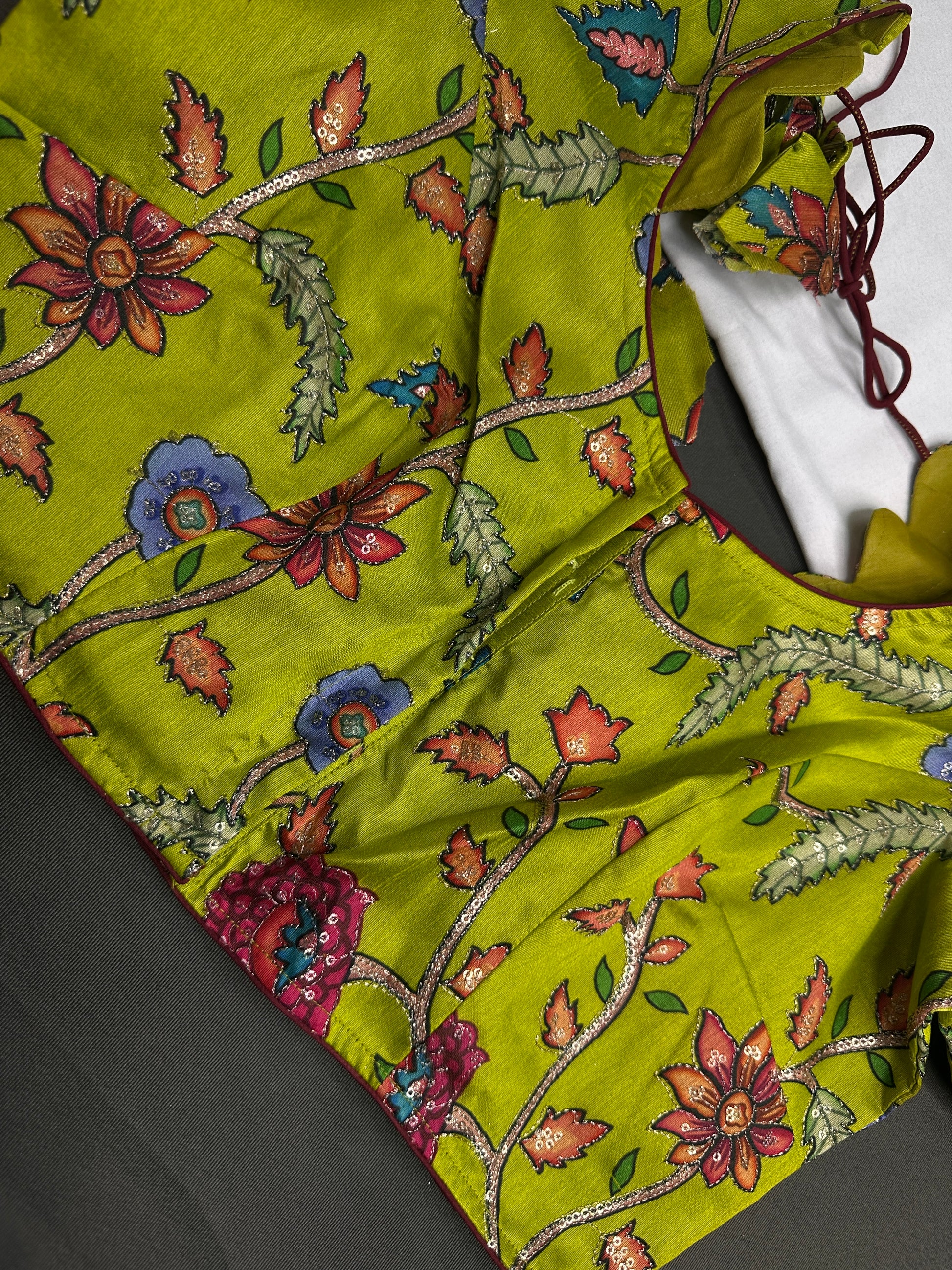 Green Multi Color Kalamakari Ready Made Blouse - 