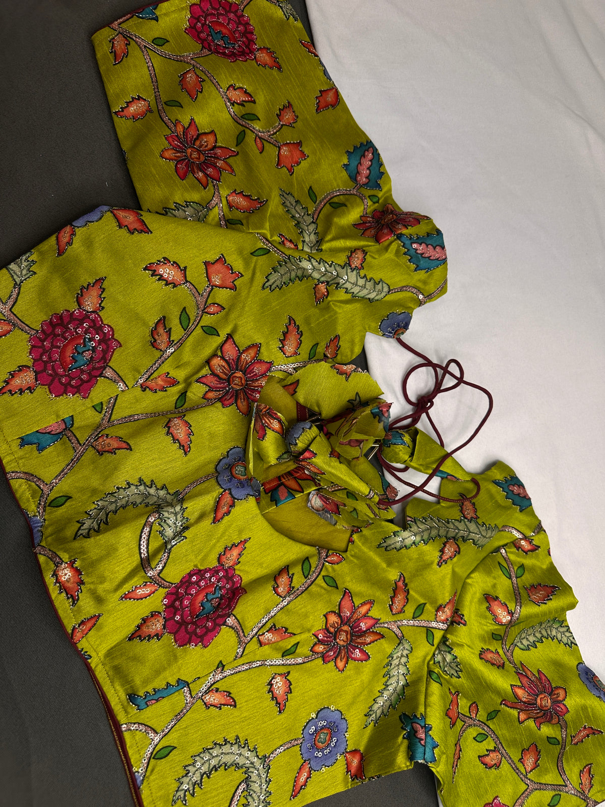 Green Multi Color Kalamakari Ready Made Blouse - 