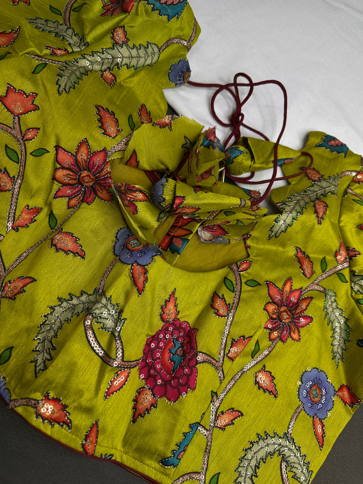 Green Multi Color Kalamakari Ready Made Blouse - 