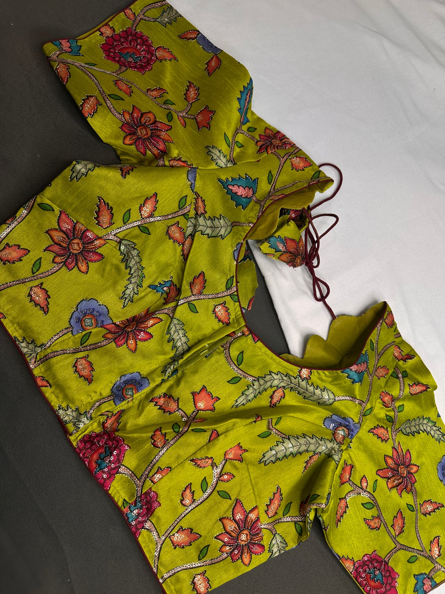Green Multi Color Kalamakari Ready Made Blouse - 