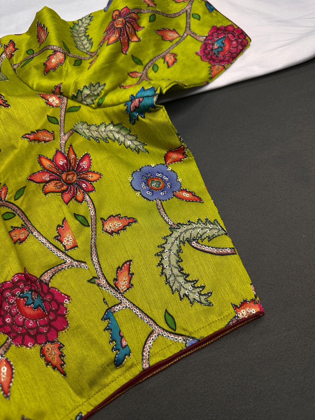 Green Multi Color Kalamakari Ready Made Blouse - 
