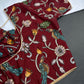 Brick Red Multi Color Pen Kalamakari Ready Made Blouse - 