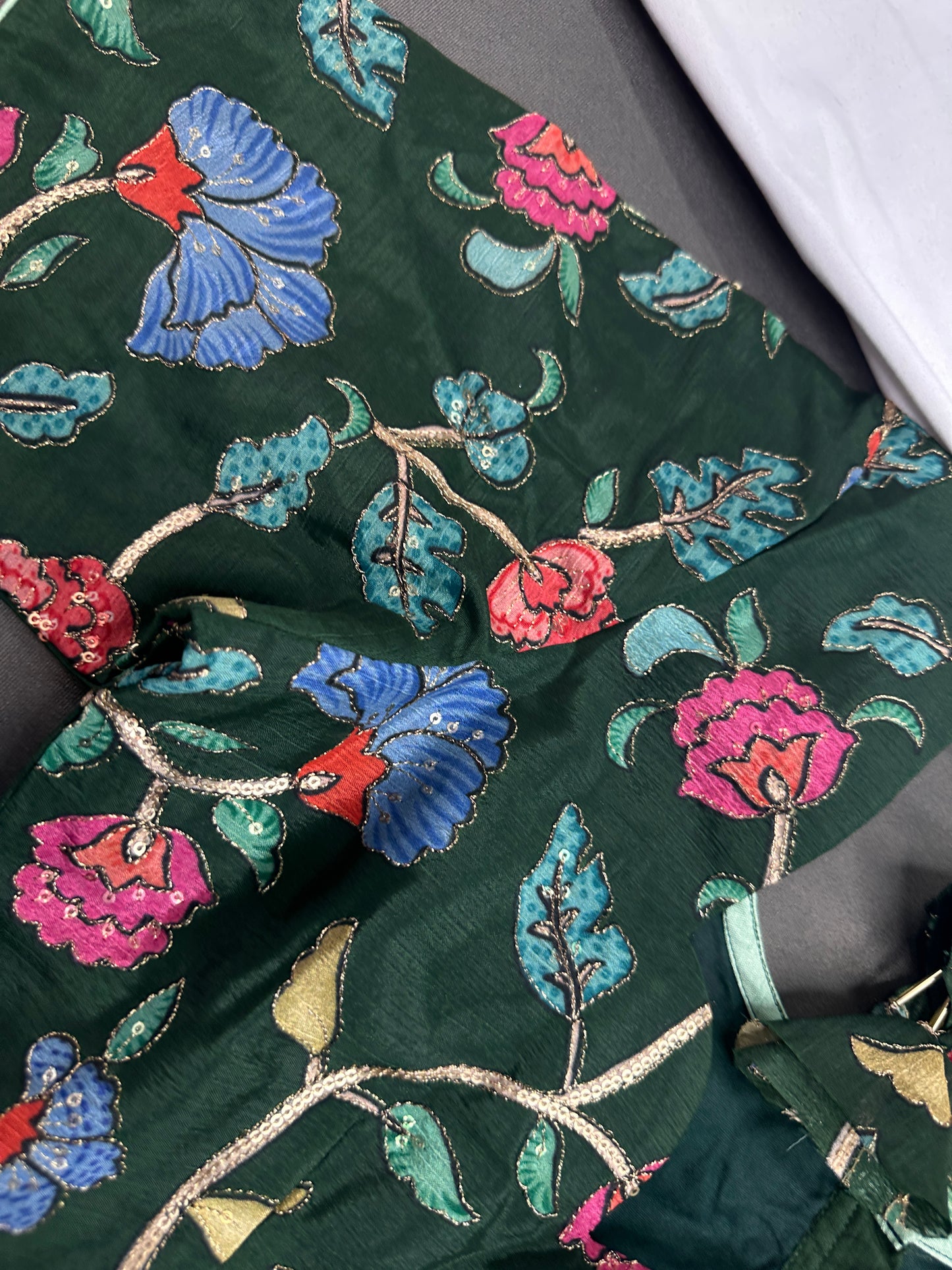Green Multi Color Pen Kalamakari Ready Made Blouse - 
