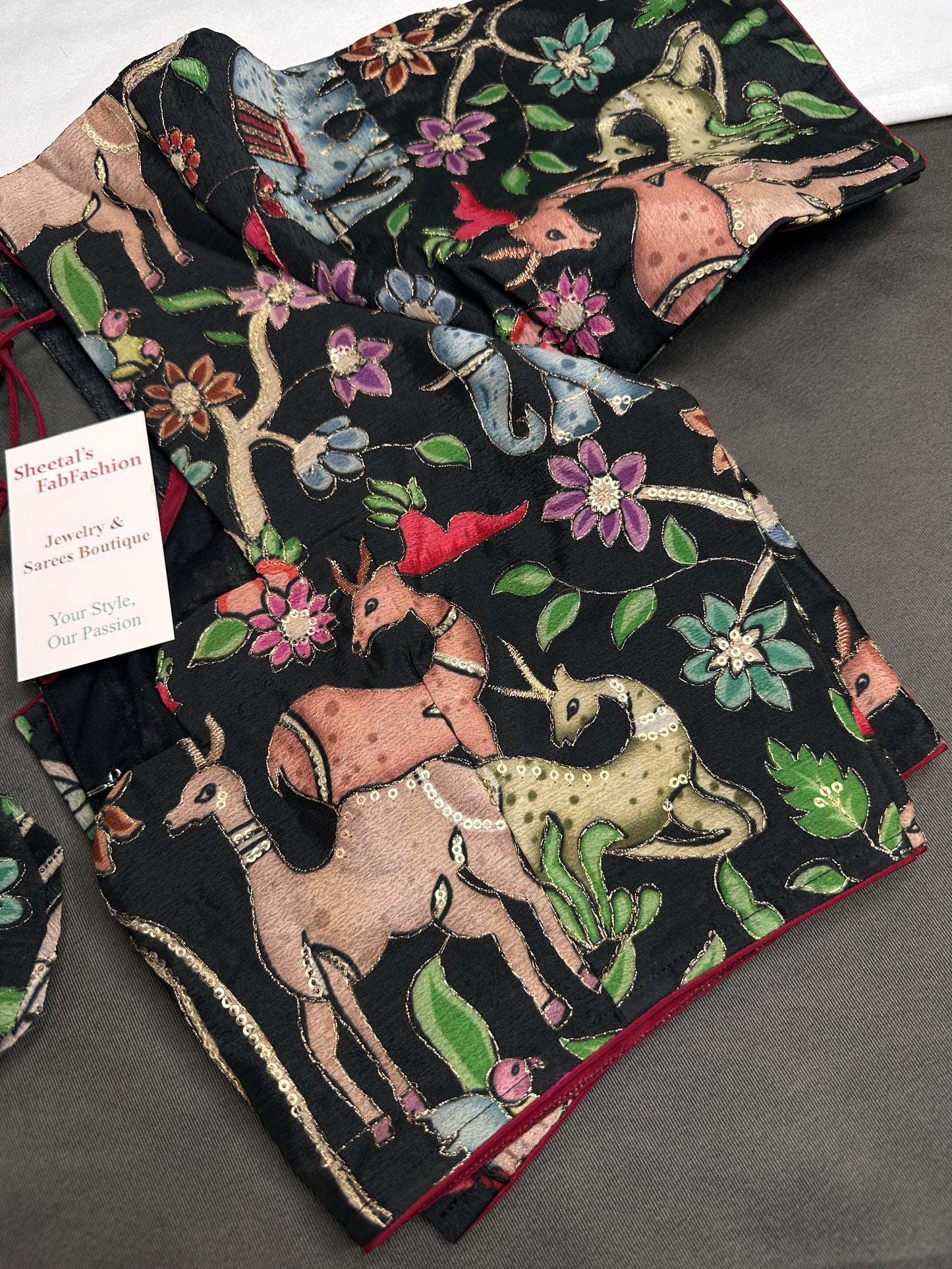 Black Multi Color Kalamakari Ready Made Blouse - 