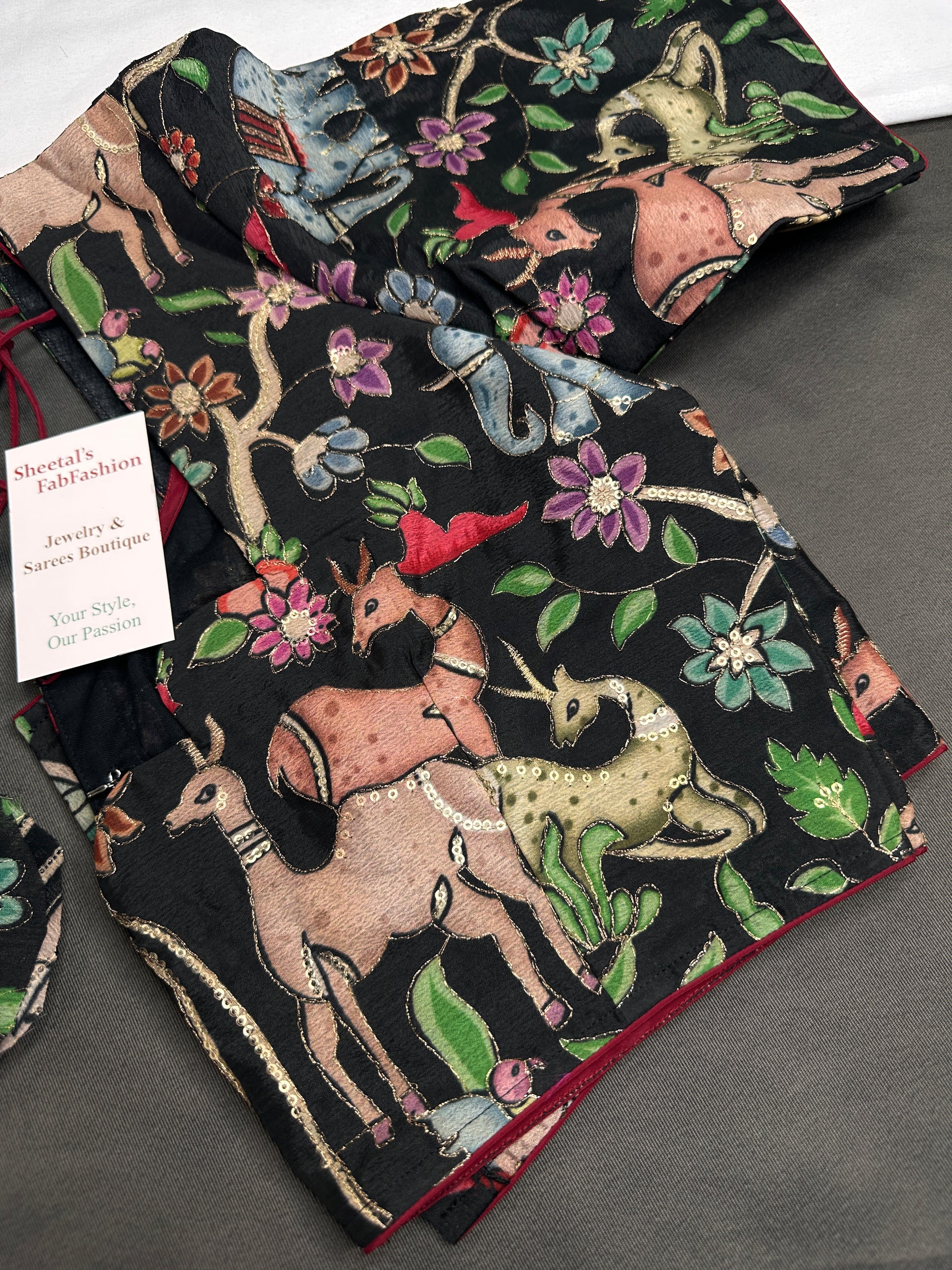 Black Multi Color Kalamakari Ready Made Blouse - 