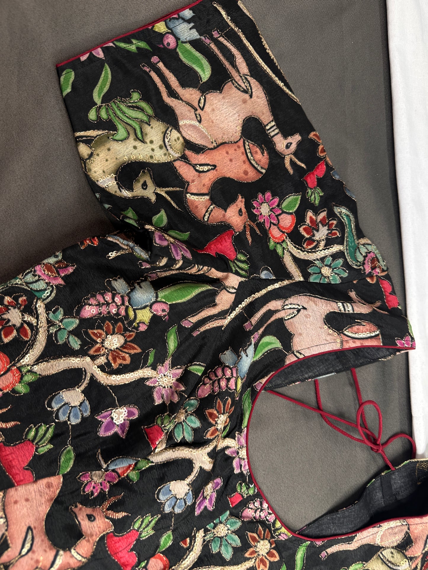 Black Multi Color Kalamakari Ready Made Blouse - 