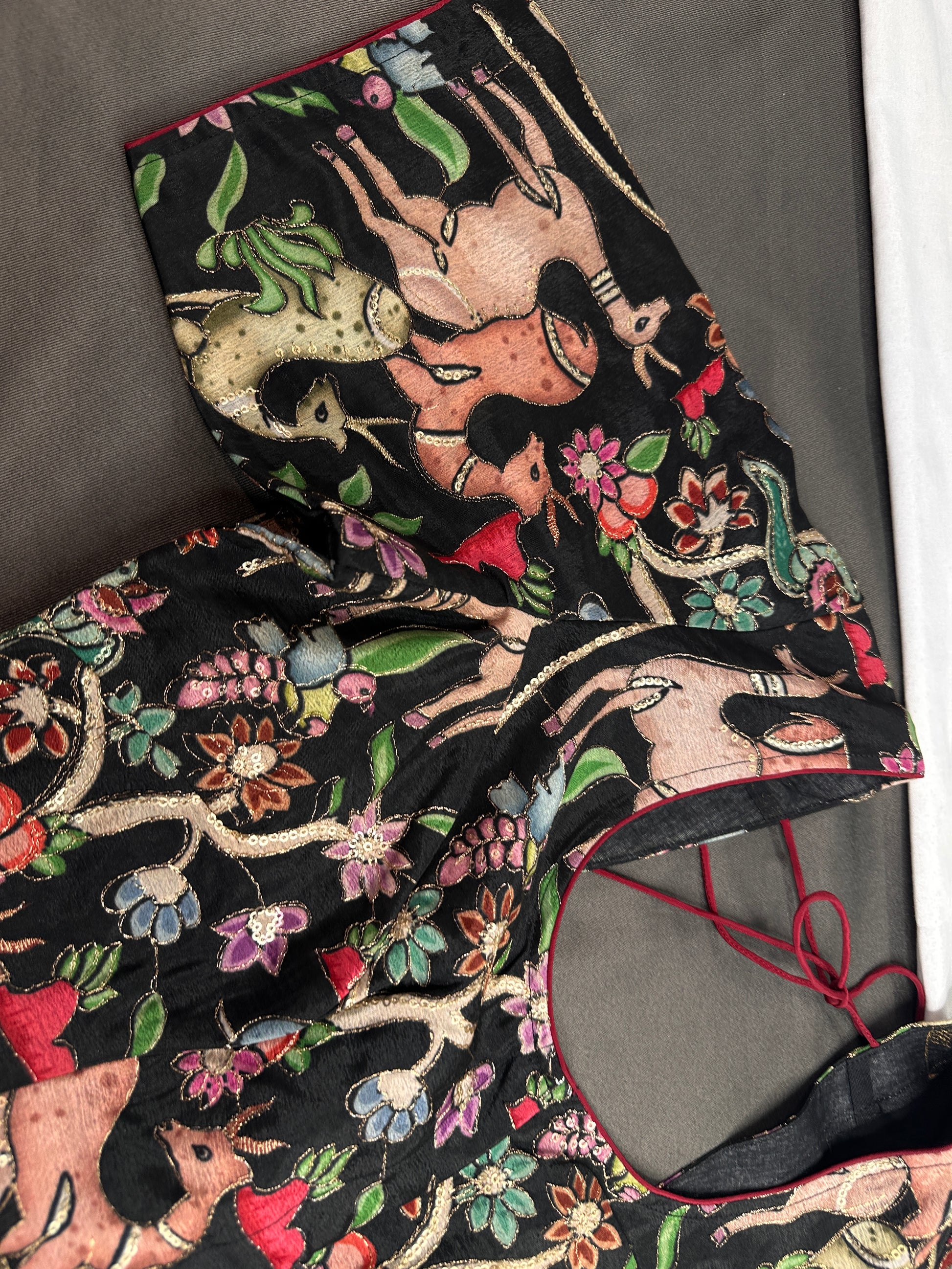 Black Multi Color Kalamakari Ready Made Blouse - 