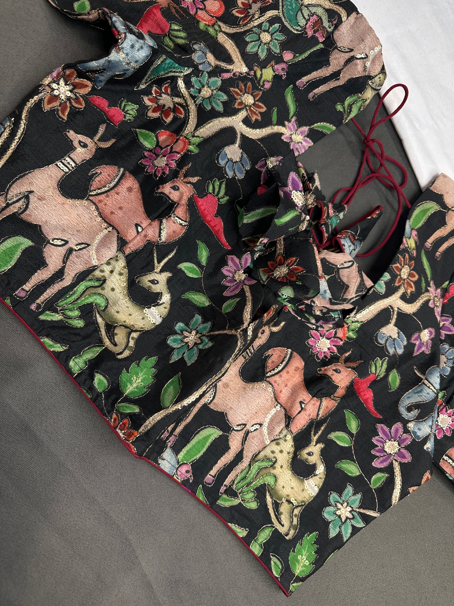 Black Multi Color Kalamakari Ready Made Blouse - 