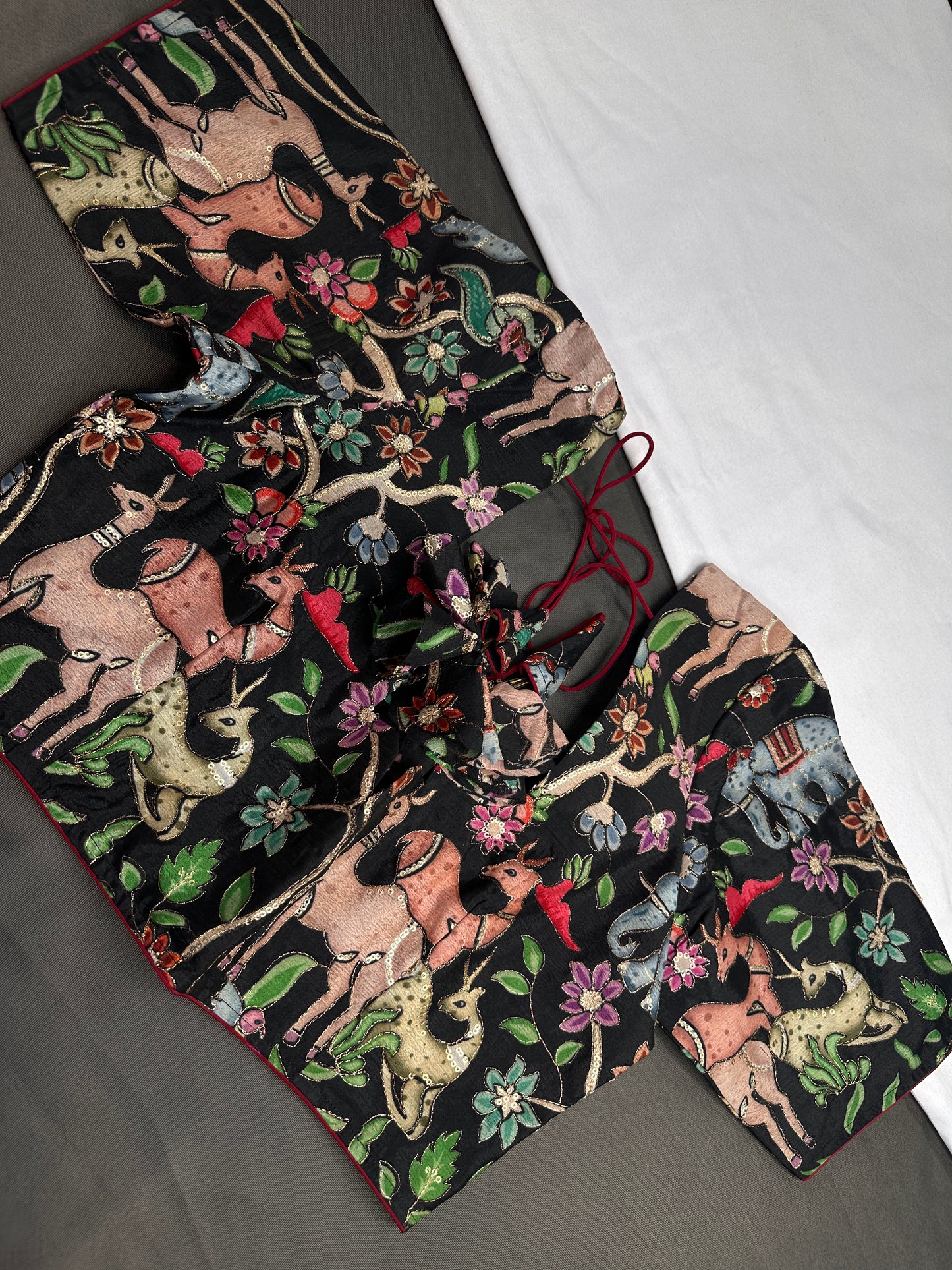 Black Multi Color Kalamakari Ready Made Blouse - 